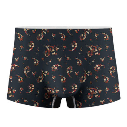Boho Paisley Flower Pattern Print Men's Boxer Briefs