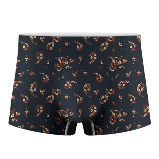 Boho Paisley Flower Pattern Print Men's Boxer Briefs