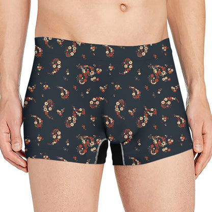 Boho Paisley Flower Pattern Print Men's Boxer Briefs