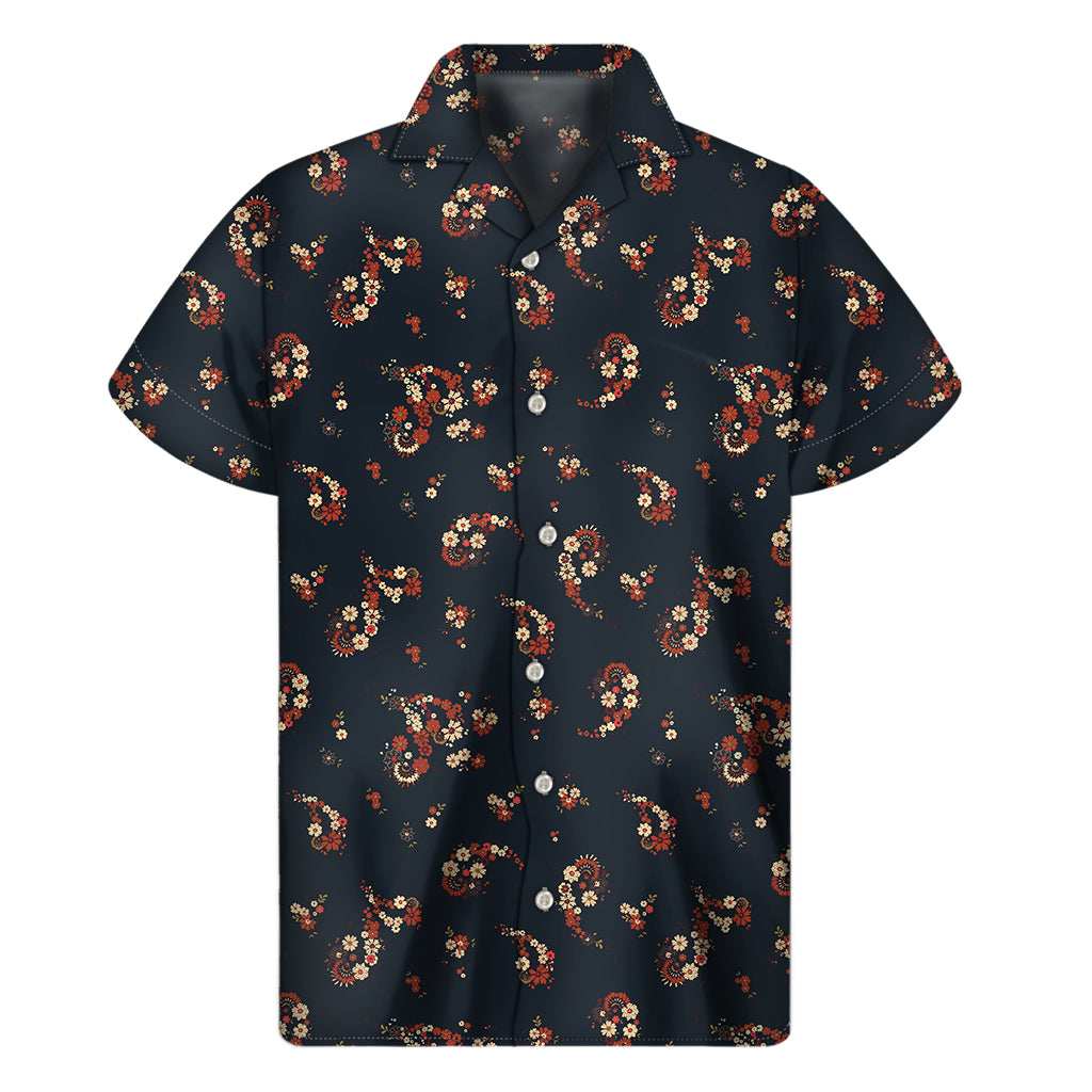 Boho Paisley Flower Pattern Print Men's Short Sleeve Shirt