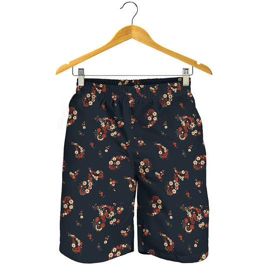 Boho Paisley Flower Pattern Print Men's Shorts