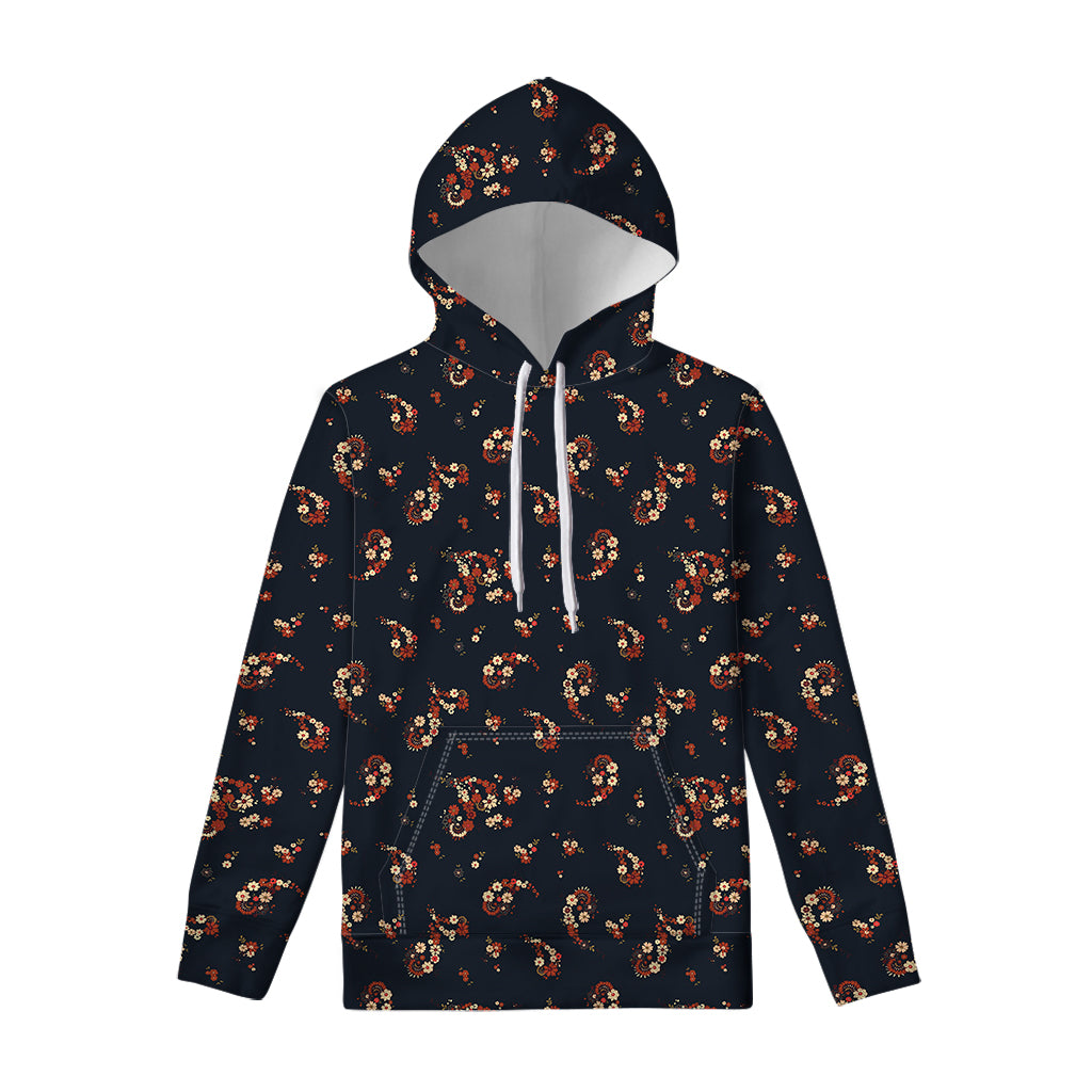 Boho Paisley Flower Pattern Print Pullover Hoodie