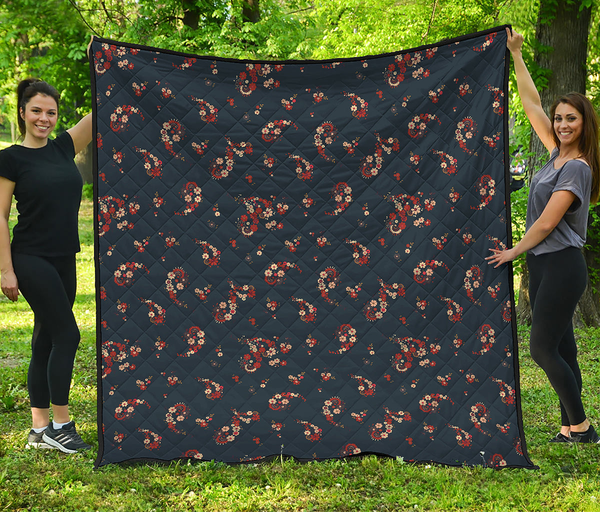 Boho Paisley Flower Pattern Print Quilt