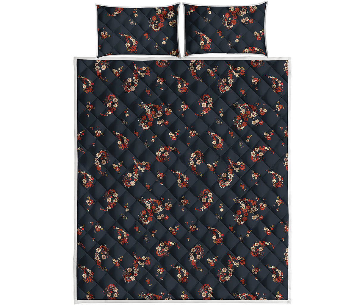 Boho Paisley Flower Pattern Print Quilt Bed Set