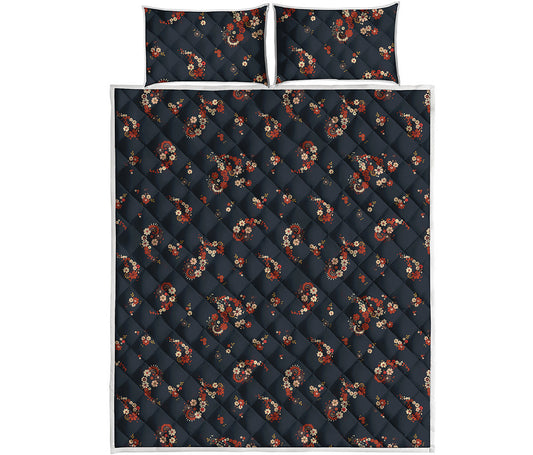 Boho Paisley Flower Pattern Print Quilt Bed Set