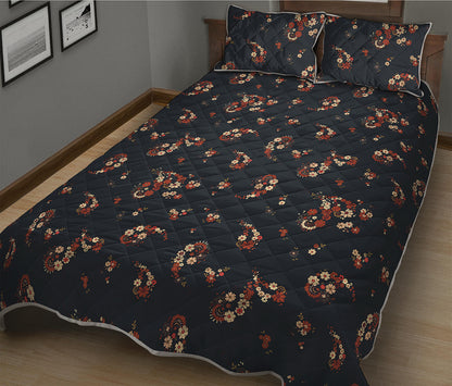 Boho Paisley Flower Pattern Print Quilt Bed Set