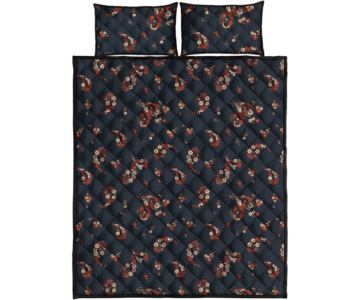 Boho Paisley Flower Pattern Print Quilt Bed Set
