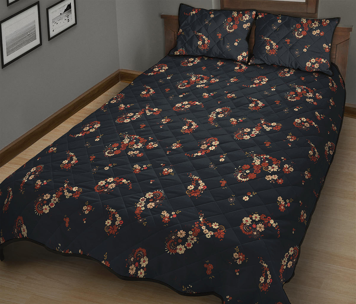 Boho Paisley Flower Pattern Print Quilt Bed Set