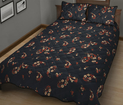 Boho Paisley Flower Pattern Print Quilt Bed Set