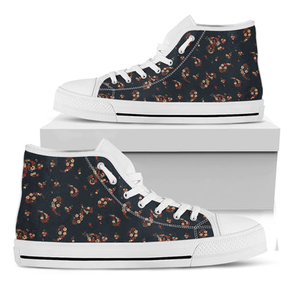 Boho Paisley Flower Pattern Print White High Top Shoes