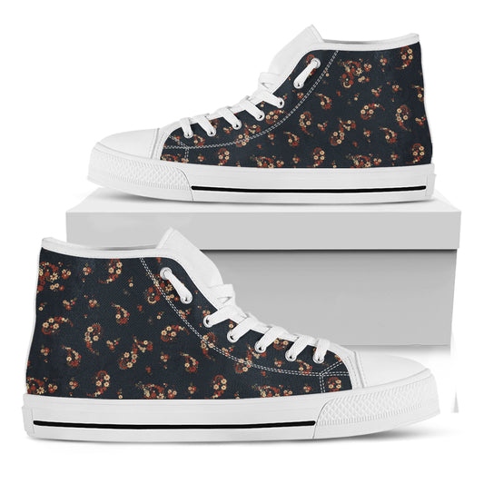 Boho Paisley Flower Pattern Print White High Top Shoes