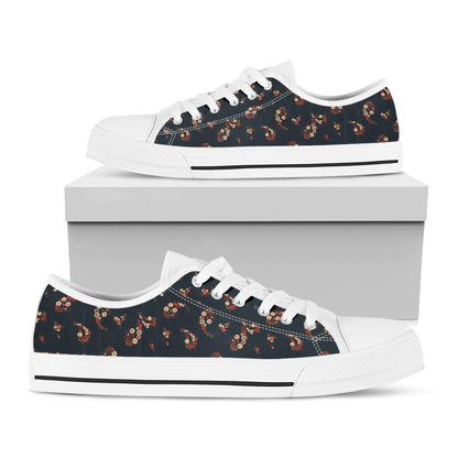 Boho Paisley Flower Pattern Print White Low Top Shoes