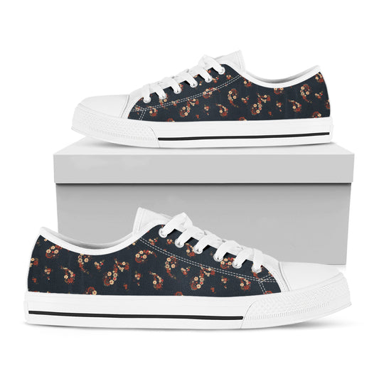 Boho Paisley Flower Pattern Print White Low Top Shoes