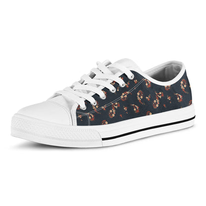 Boho Paisley Flower Pattern Print White Low Top Shoes