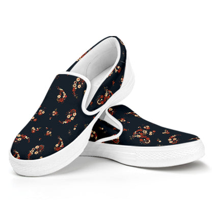 Boho Paisley Flower Pattern Print White Slip On Shoes