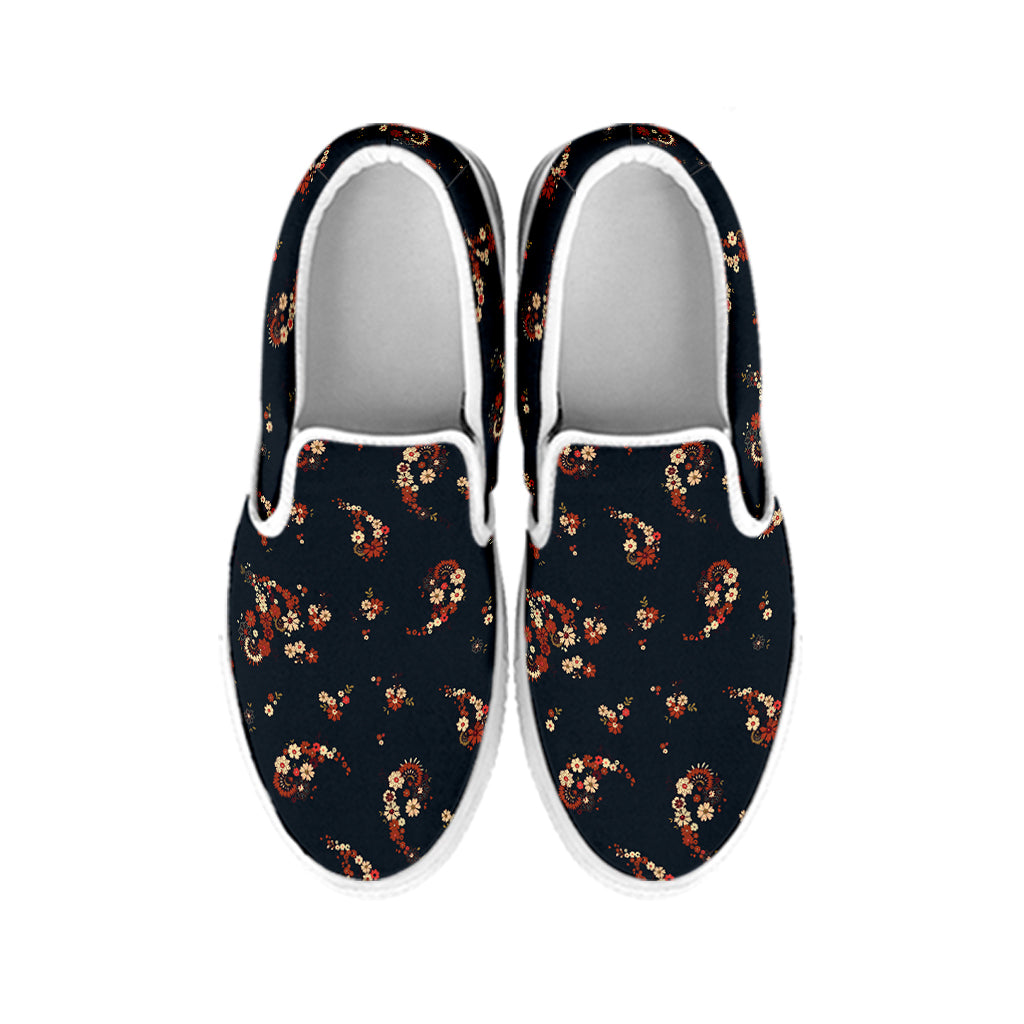 Boho Paisley Flower Pattern Print White Slip On Shoes