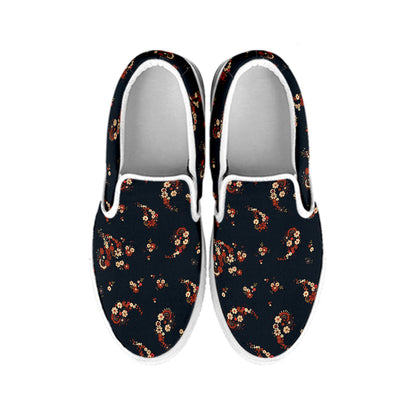 Boho Paisley Flower Pattern Print White Slip On Shoes