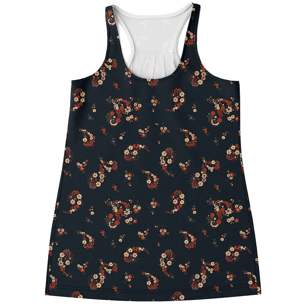 Boho Paisley Flower Pattern Print Women's Racerback Tank Top