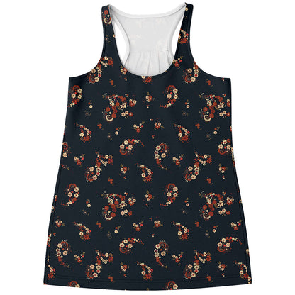 Boho Paisley Flower Pattern Print Women's Racerback Tank Top