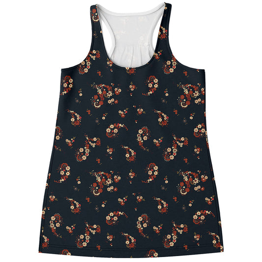 Boho Paisley Flower Pattern Print Women's Racerback Tank Top