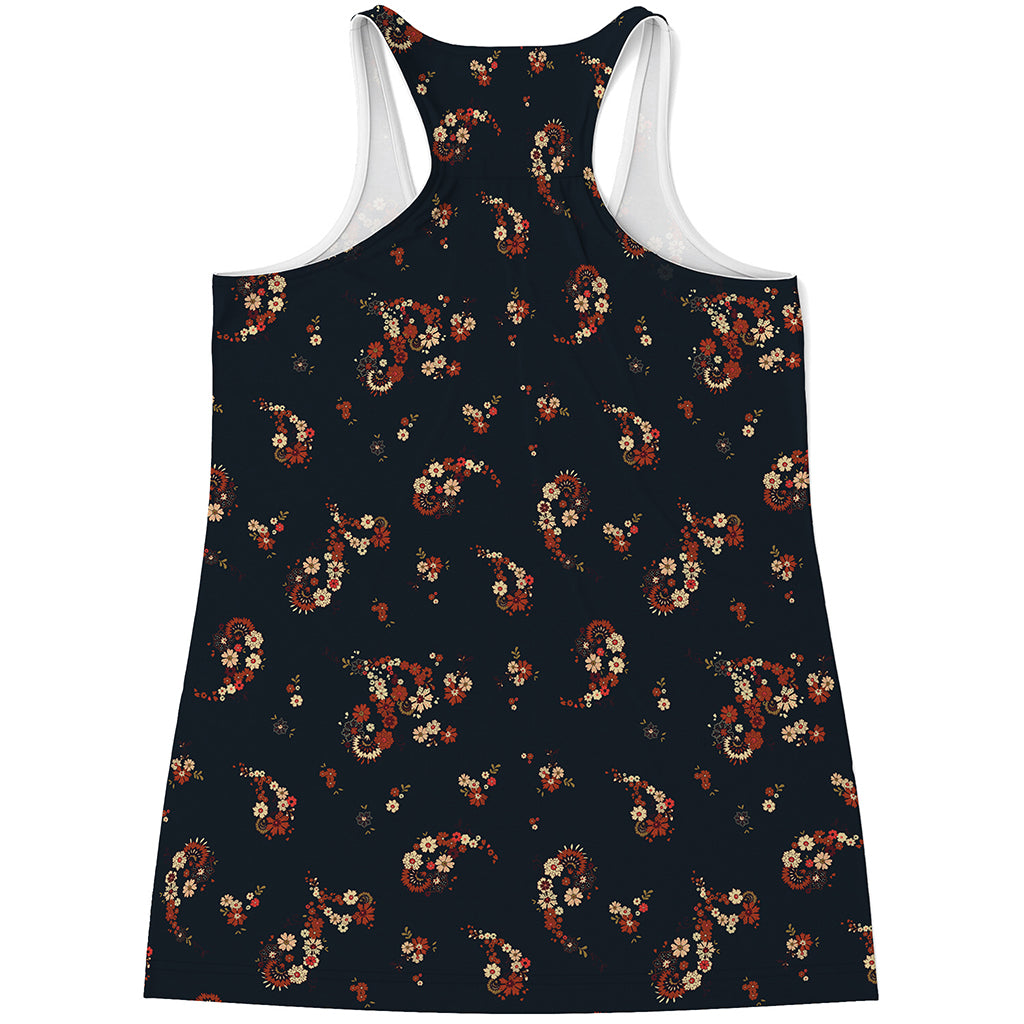 Boho Paisley Flower Pattern Print Women's Racerback Tank Top