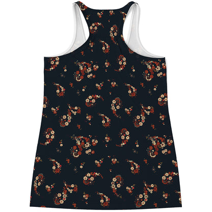 Boho Paisley Flower Pattern Print Women's Racerback Tank Top