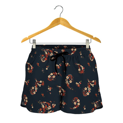 Boho Paisley Flower Pattern Print Women's Shorts