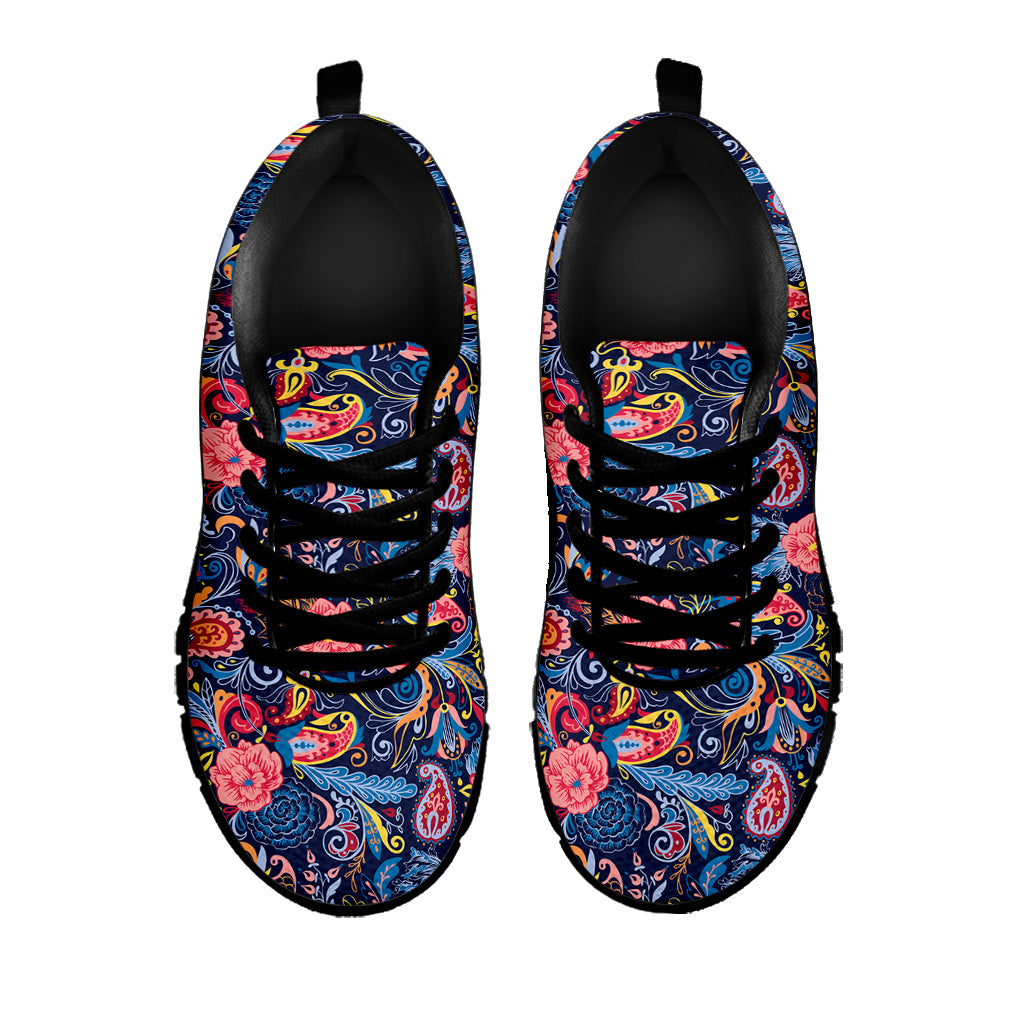 Boho Paisley Pattern Print Black Sneakers