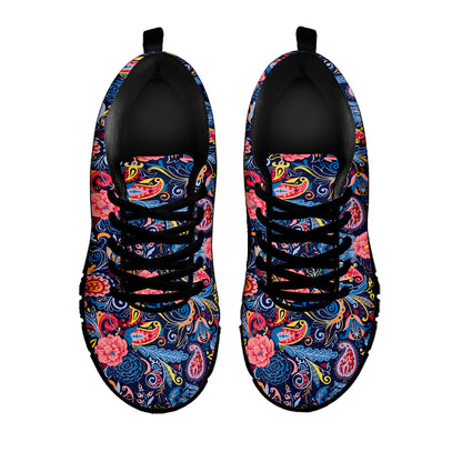 Boho Paisley Pattern Print Black Sneakers