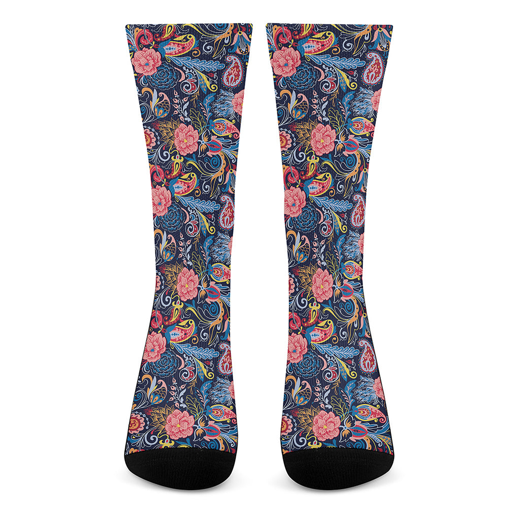 Boho Paisley Pattern Print Crew Socks