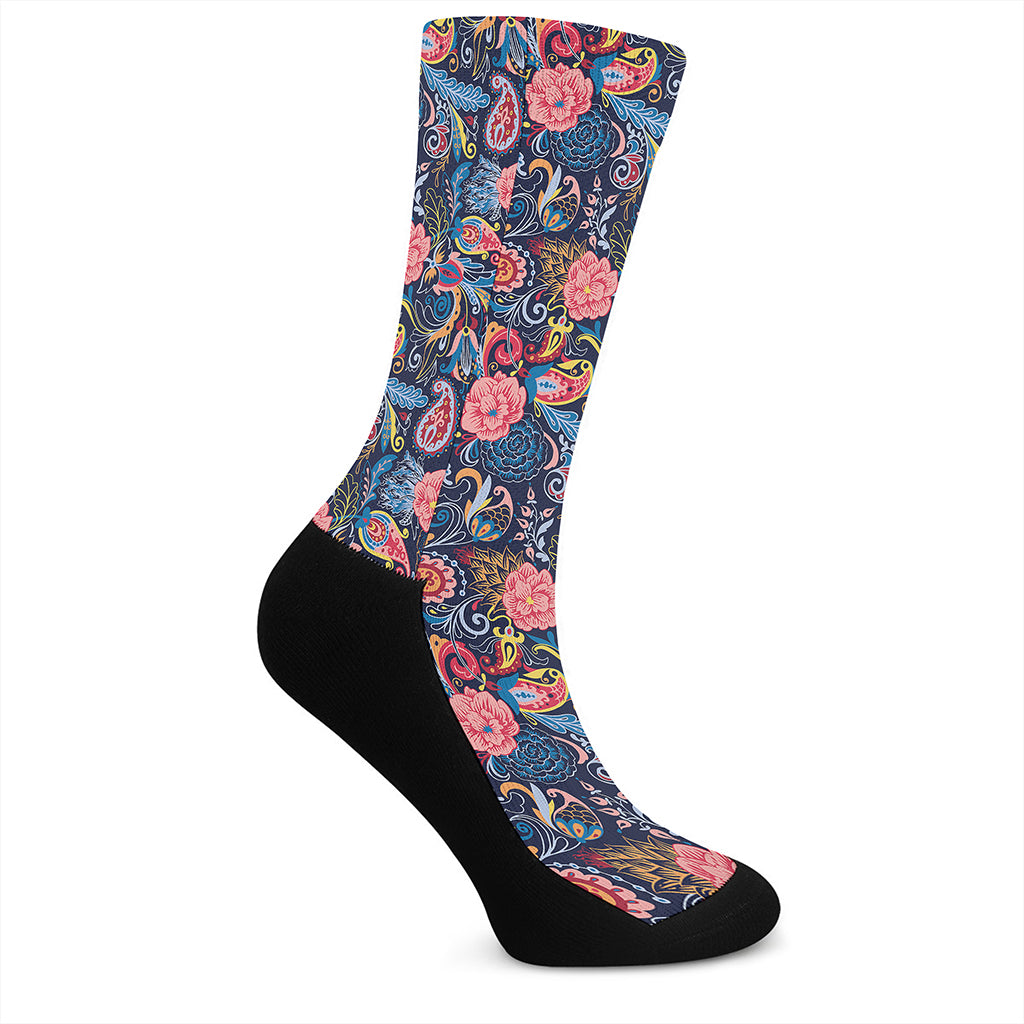 Boho Paisley Pattern Print Crew Socks