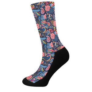 Boho Paisley Pattern Print Crew Socks