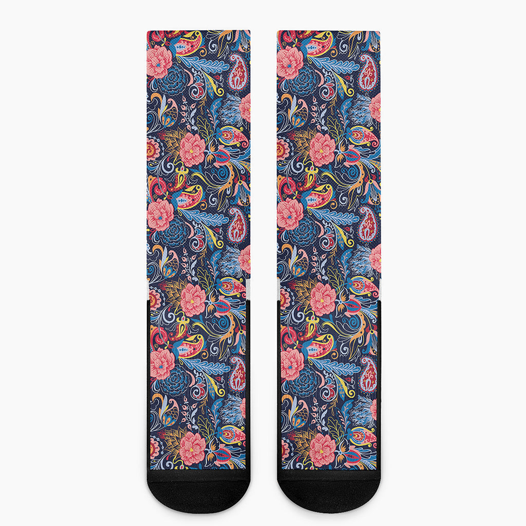 Boho Paisley Pattern Print Crew Socks