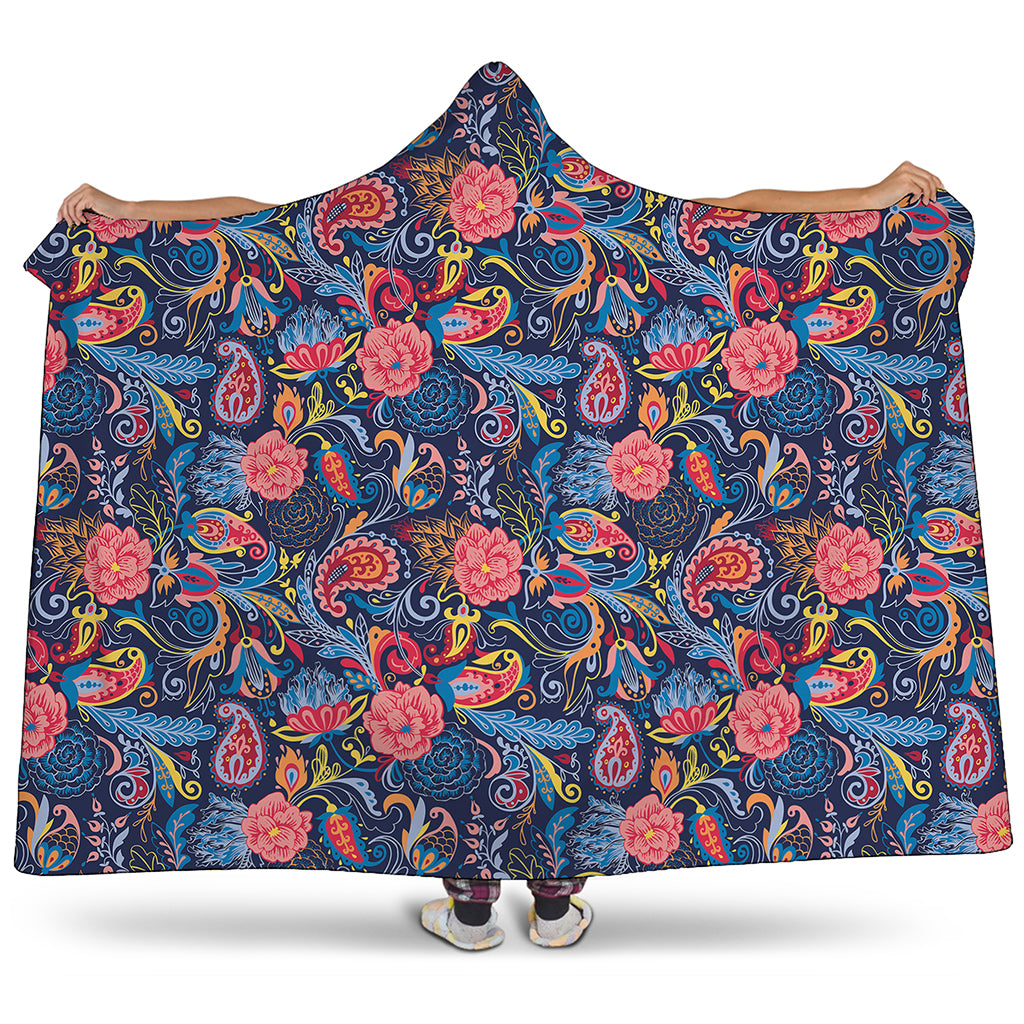 Boho Paisley Pattern Print Hooded Blanket
