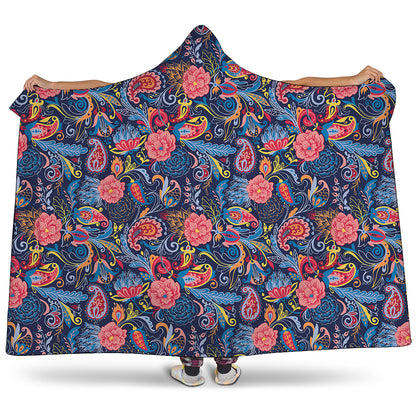 Boho Paisley Pattern Print Hooded Blanket