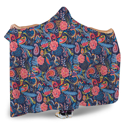 Boho Paisley Pattern Print Hooded Blanket