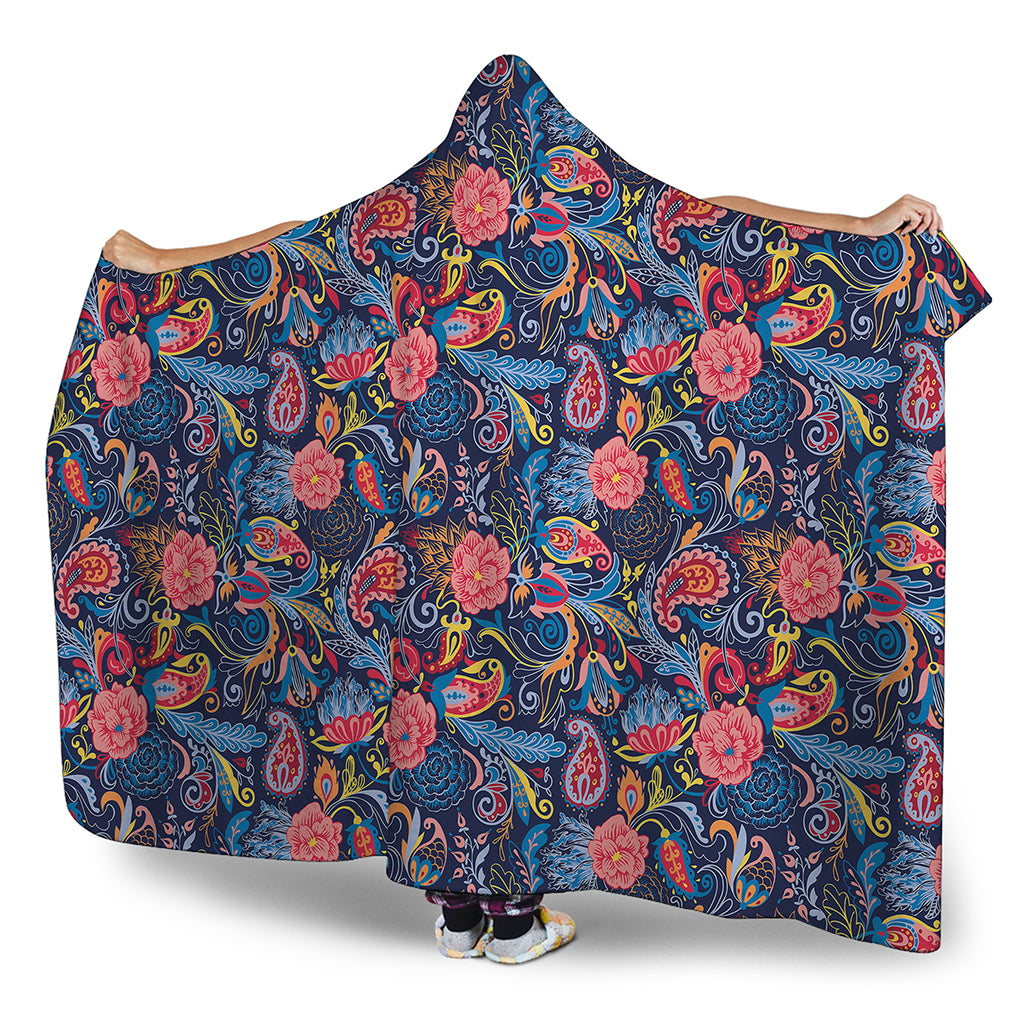 Boho Paisley Pattern Print Hooded Blanket