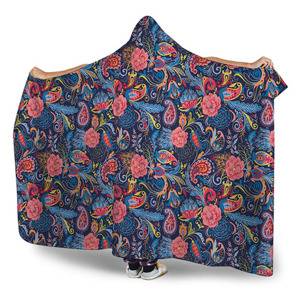 Boho Paisley Pattern Print Hooded Blanket