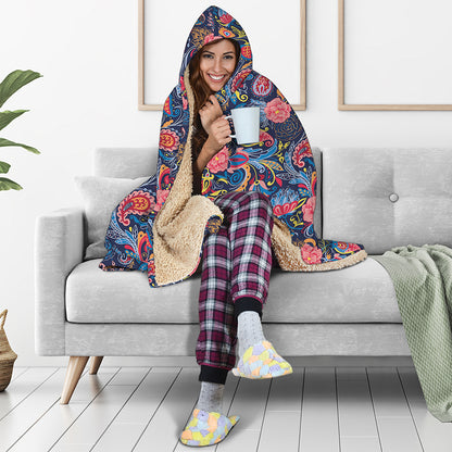 Boho Paisley Pattern Print Hooded Blanket