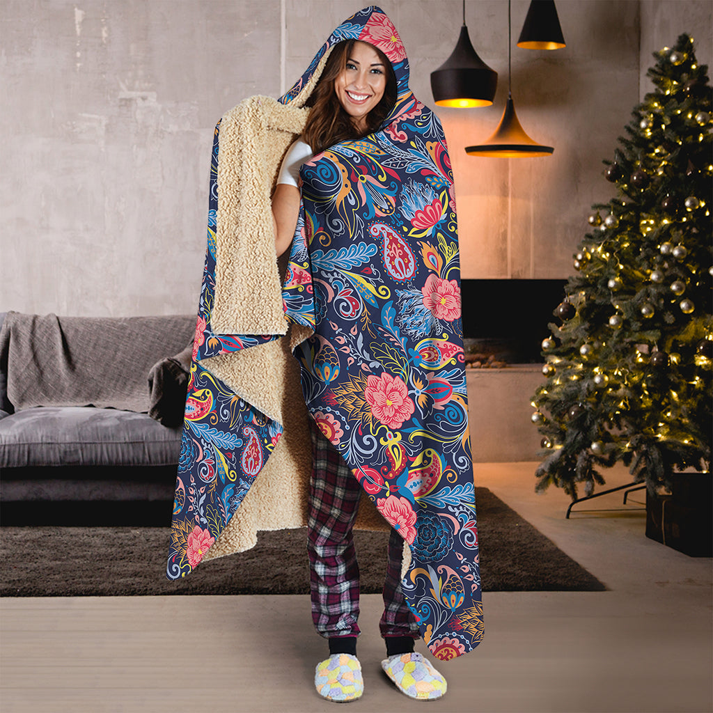 Boho Paisley Pattern Print Hooded Blanket