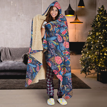 Boho Paisley Pattern Print Hooded Blanket