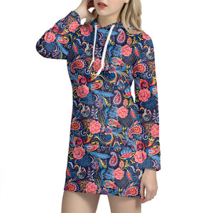 Boho Paisley Pattern Print Hoodie Dress