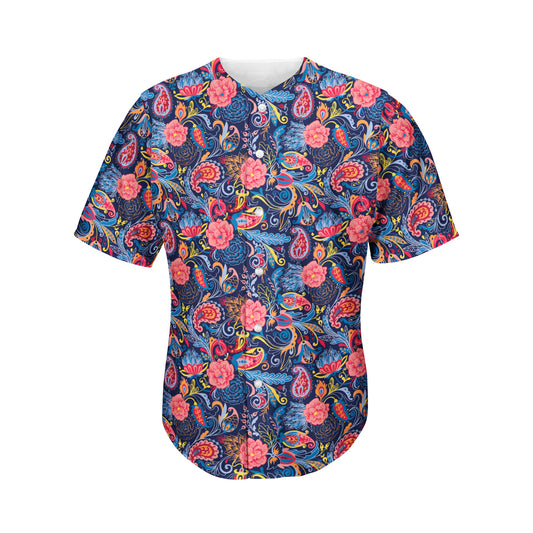 Boho Paisley Pattern Print Men's Baseball Jersey