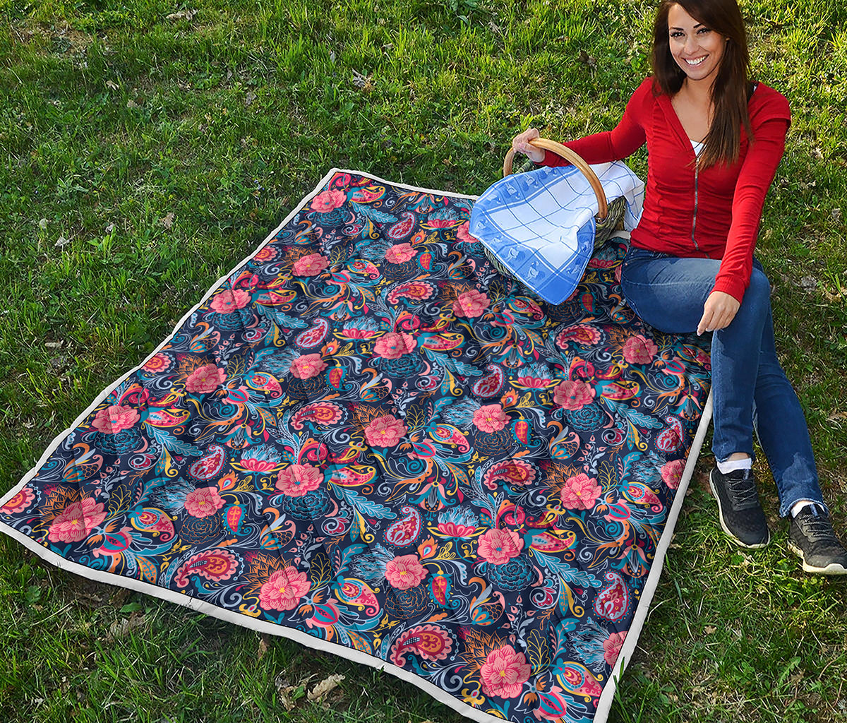 Boho Paisley Pattern Print Quilt