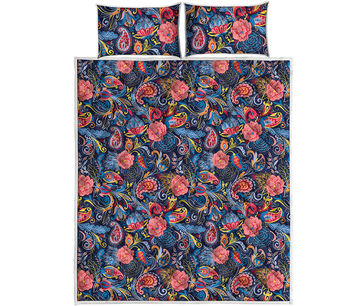 Boho Paisley Pattern Print Quilt Bed Set