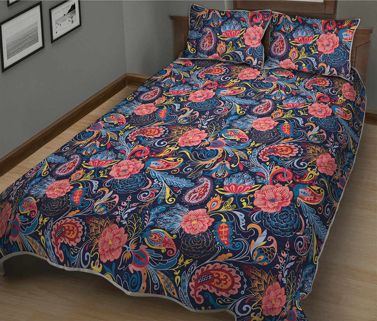 Boho Paisley Pattern Print Quilt Bed Set