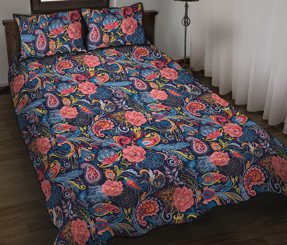 Boho Paisley Pattern Print Quilt Bed Set