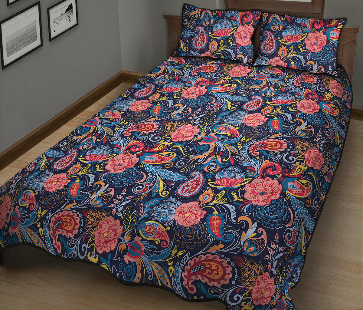 Boho Paisley Pattern Print Quilt Bed Set