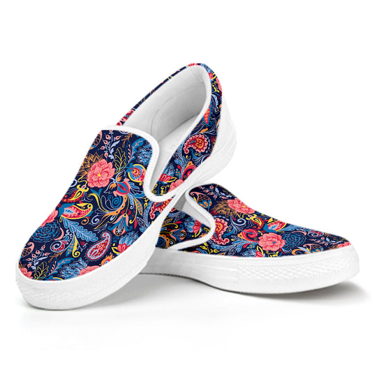 Boho Paisley Pattern Print White Slip On Shoes