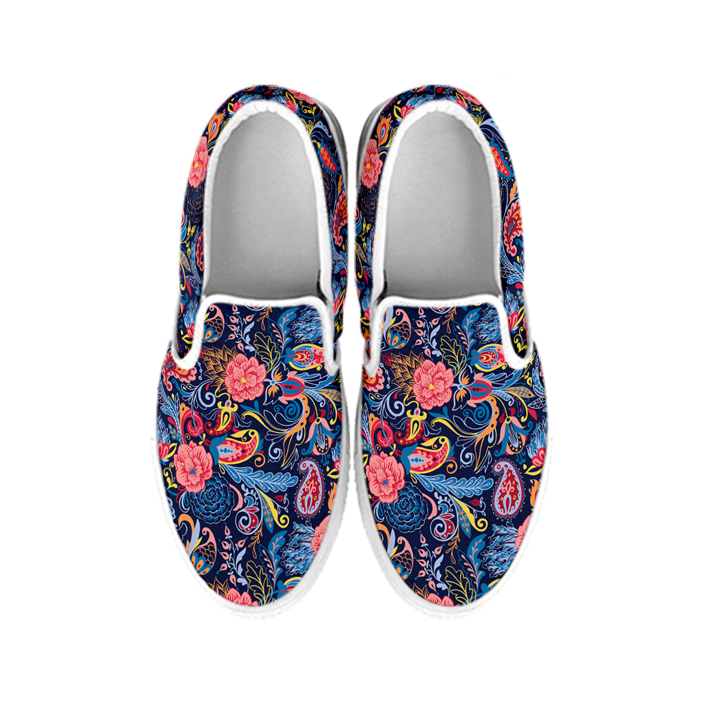 Boho Paisley Pattern Print White Slip On Shoes